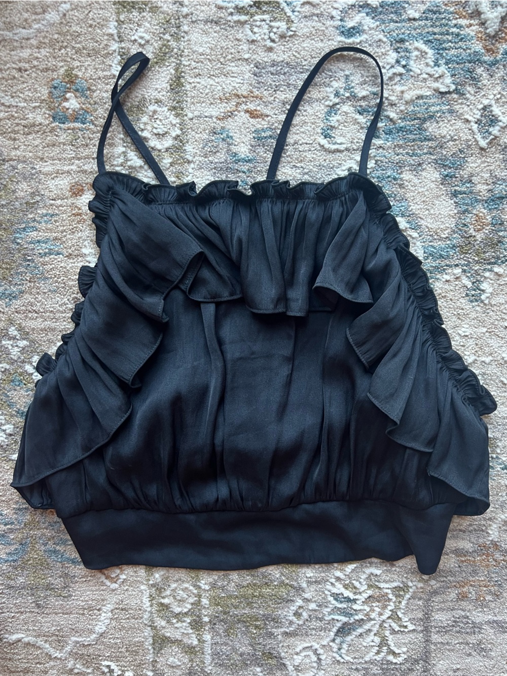 Free People Dark Blue Ruffle Satin Crop Top
